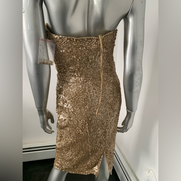 Strapless Embellished beaded Gold Sequin Evening Midi Dress Size 6 prom wedding - Picture 5 of 12
